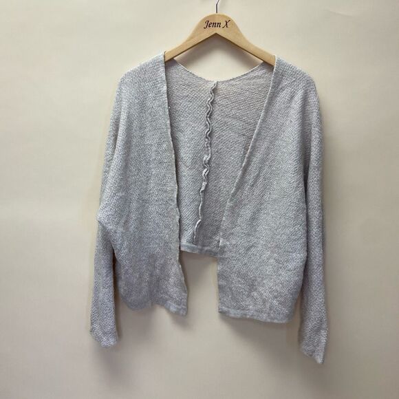 No Brand Sweaters - Unbranded Gray Long Sleeve Cropped Cardigan Sweater Knitted Open Front Wool